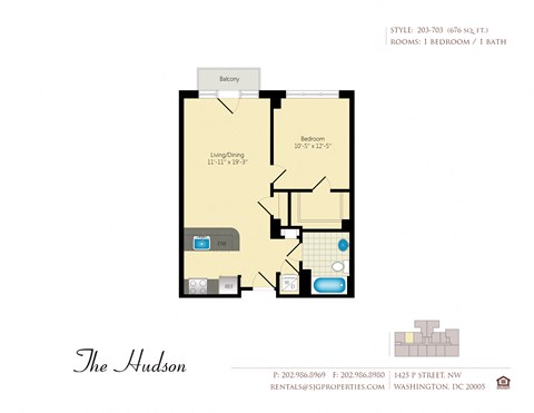 The Hudson 03 Floor Plan at The Hudson Apartments, Washington, DC 20005